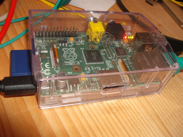 The Raspberry Pi in its enclosure